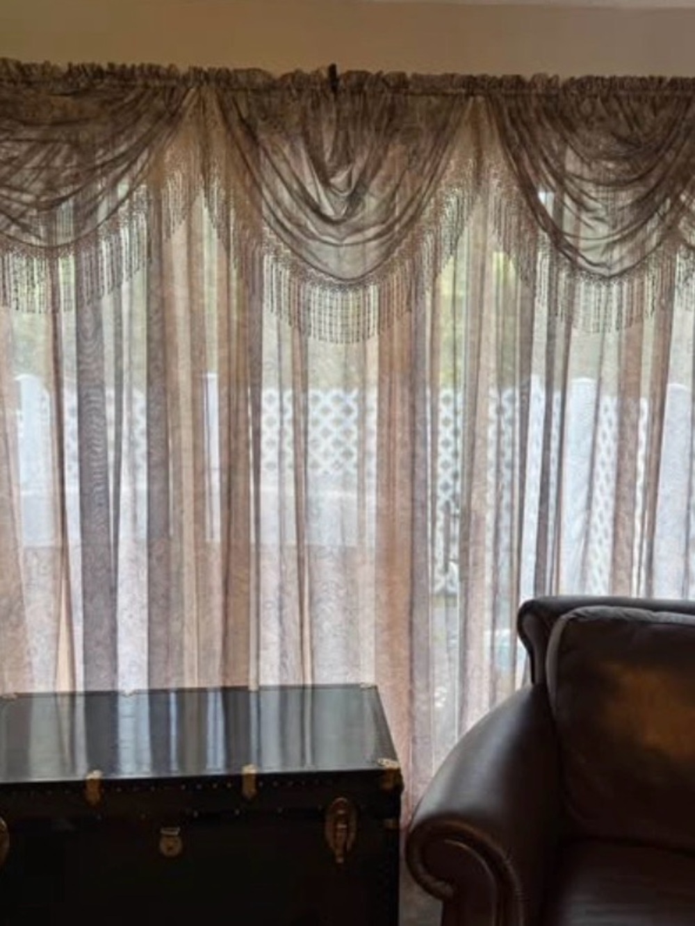 Sheer Lace Swag Curtain Panels (4 tan, 4 paisley & 5 swag toppers)